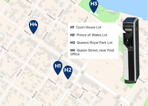 A map of the parking machines in Town that currently accept credit card. 