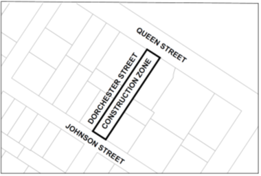 Line drawing of location of road resurfacing on Dorchester