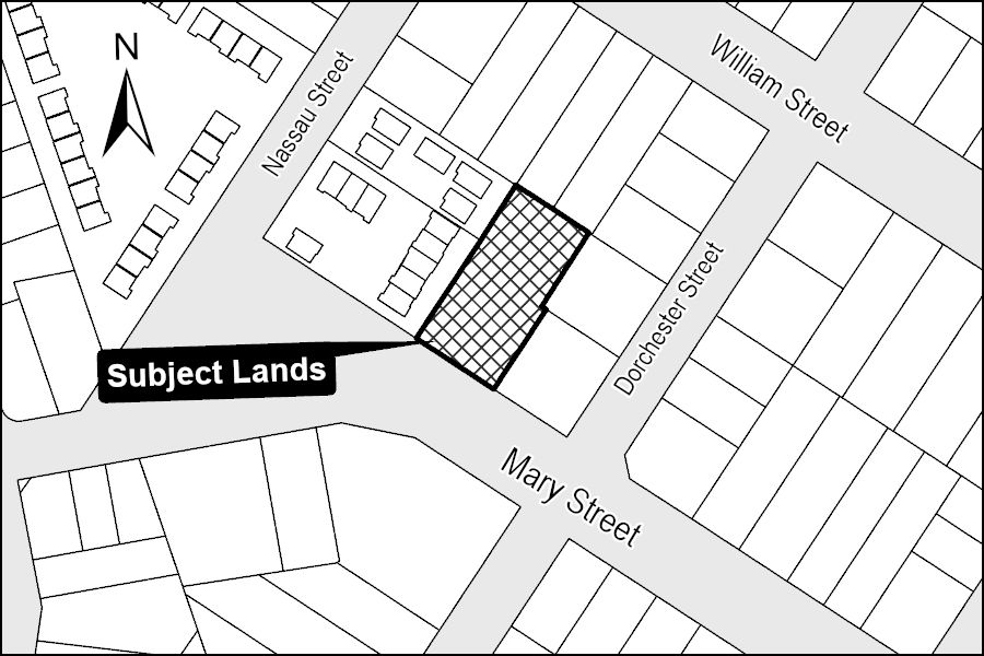 A map showing the subject lands.