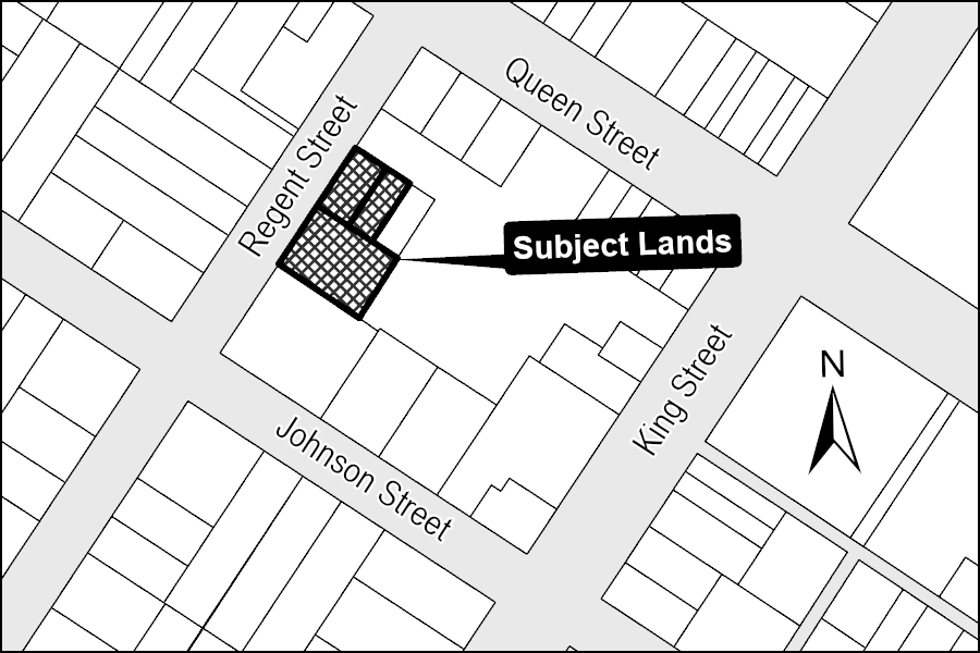 A map showing the subject lands.