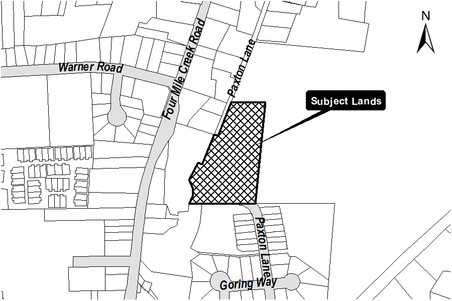 A map showing the subject lands.