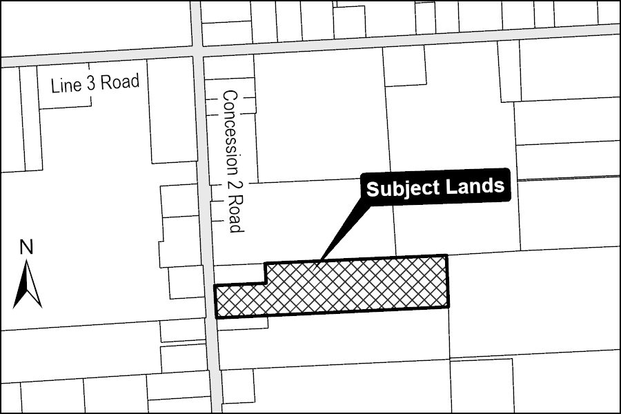 A map showing the subject lands.