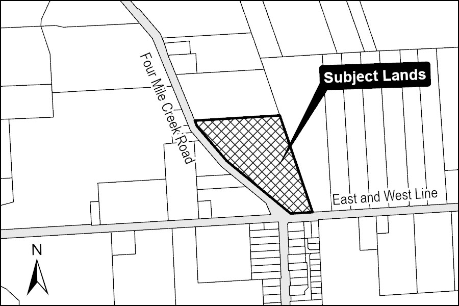 A map showing the subject lands.