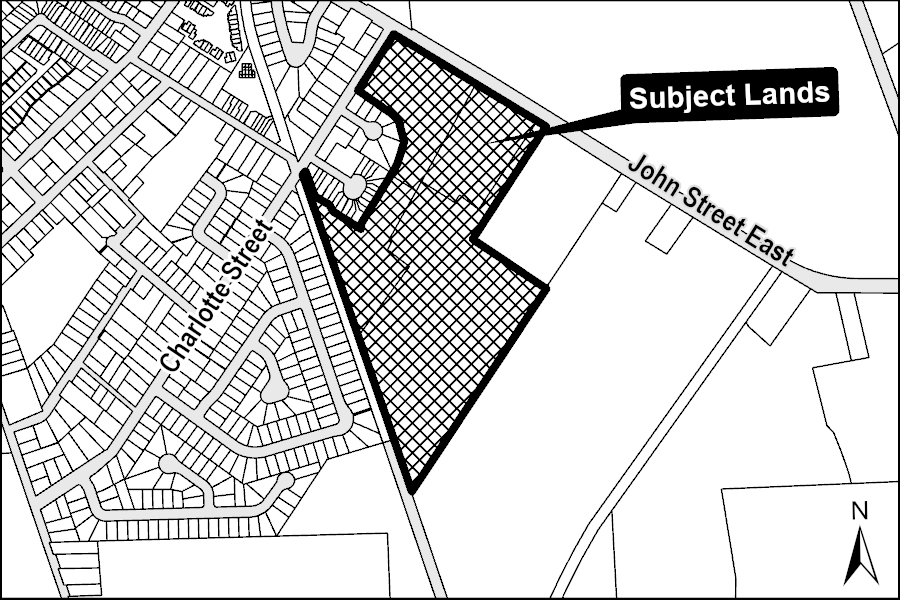 A map showing subject lands.