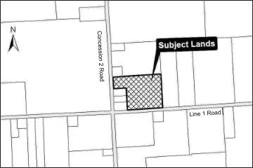 A map showing the subject lands.
