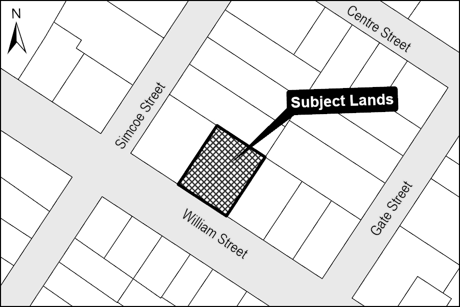 A map showing subject lands
