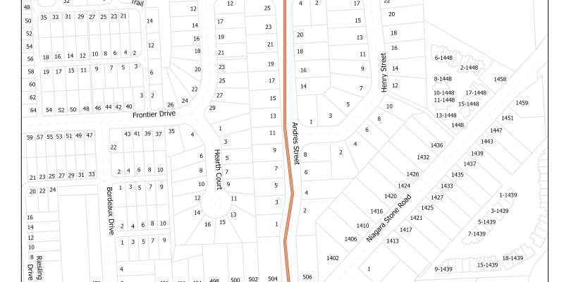 A map of construction area on Andres Street