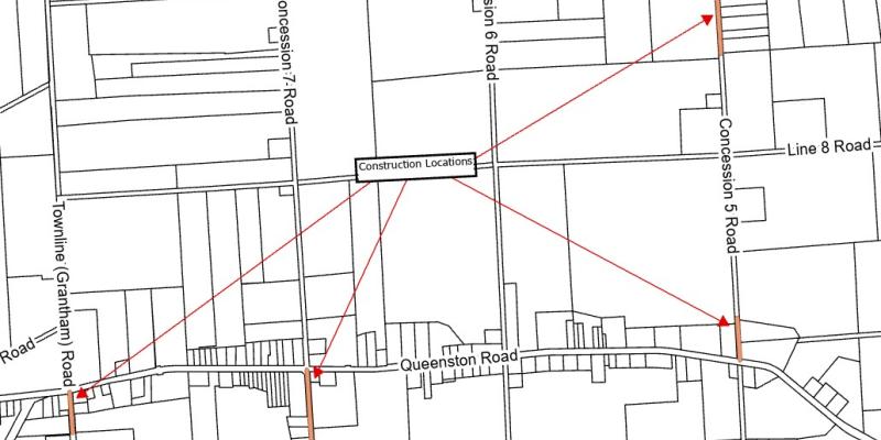 Watermain replacement map from concession 5 to concession 7 to Townline road