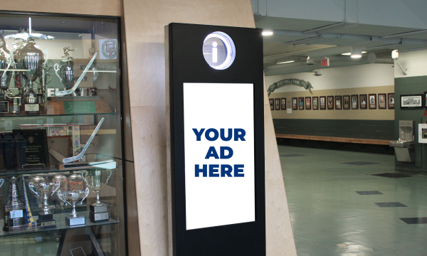 The words "your ad here" displayed on the Town's digital board at the arena.