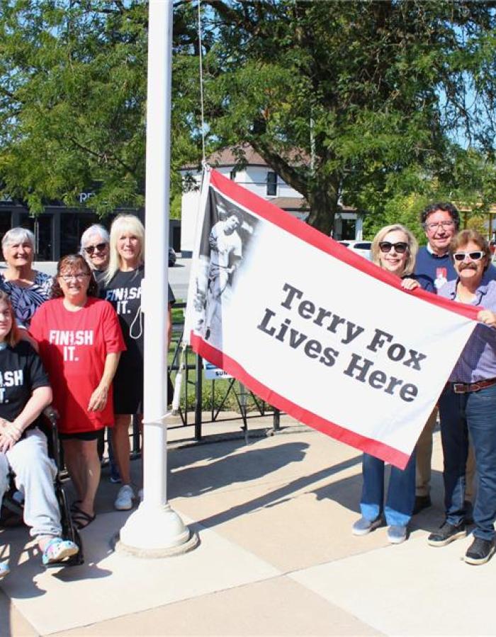 Terry Fox flag being raised
