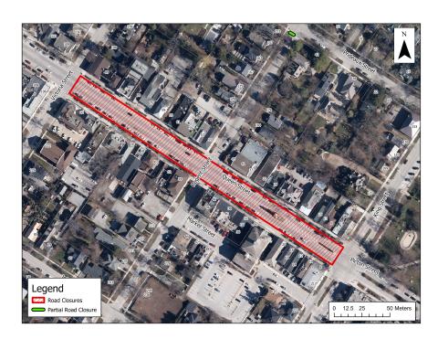 Map of road closure on Queen Street for the Icewine Festival.