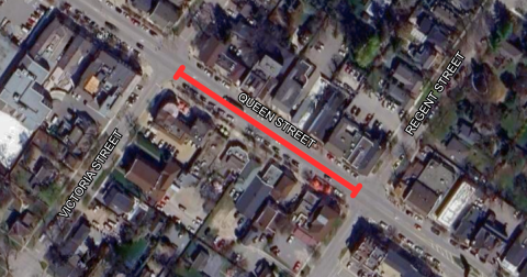 A map outlining the details of the Queen Street road closure. Info provided below.