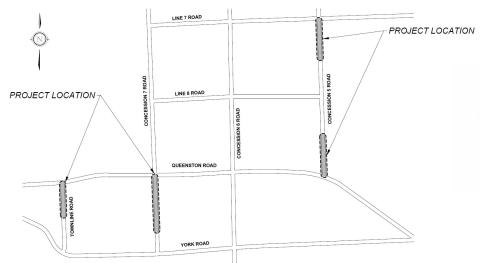 Map of road closure and work areas for public notice