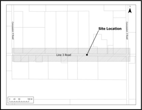 Map of Line 3 Road in Niagara-on-the-Lake intersecting Concession 3 Road and Concession 4 Road