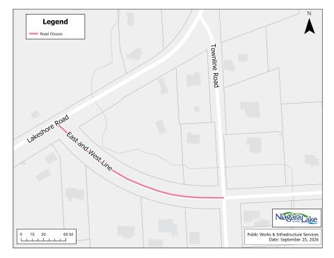 Map of road closure on East West Line Road