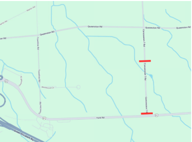 Map of road closure on Concession 7 Road